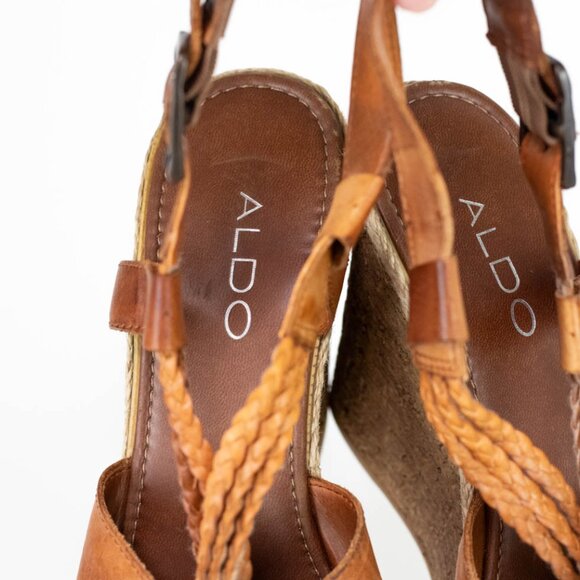 Aldo Brown Braided Leather Wedge Sandals Size US 9.5 EUR 40 - Picture 8 of 9